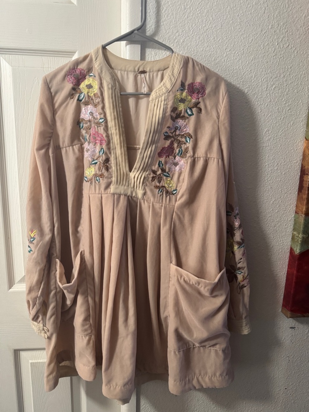 Free People Blush Tunic dress Multicolor Floral Embroidery